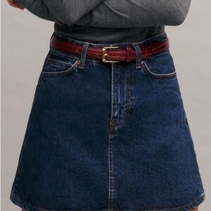 Reformation Denim A-Line Mini Skirt Blue Button Zip Pockets Size 31